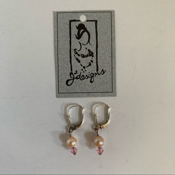 Vintage Freshwater Pink Pearl and Rose Quartz Drop Earrings Sterling Silver NWT - Picture 4 of 10